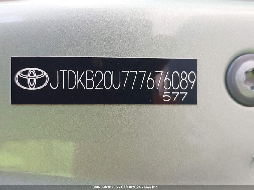 2007 Toyota Prius VIN: JTDKB20U777676089 Lot: 39838206