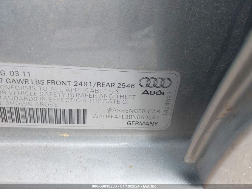 WAUFFAFL3BN050247 2011 Audi A4 2.0T Premium