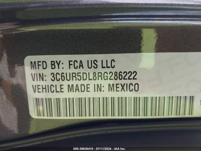 2024 Ram 2500 Big Horn VIN: 3C6UR5DL8RG286222 Lot: 39838410