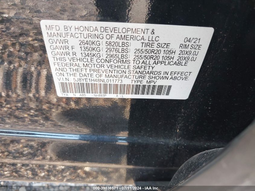 5J8YE1H48NL011773 2022 Acura Mdx Technology Package