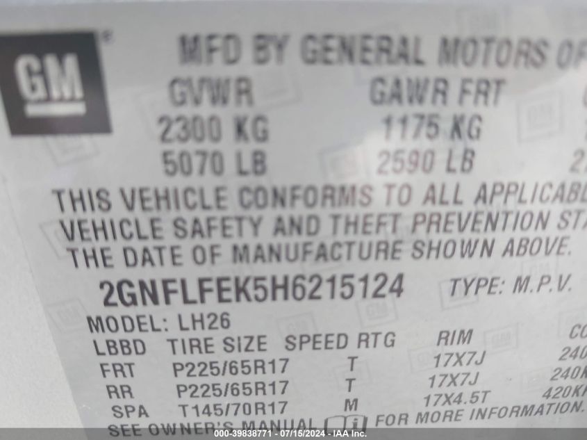 2GNFLFEK5H6215124 2017 CHEVROLET EQUINOX - Image 12