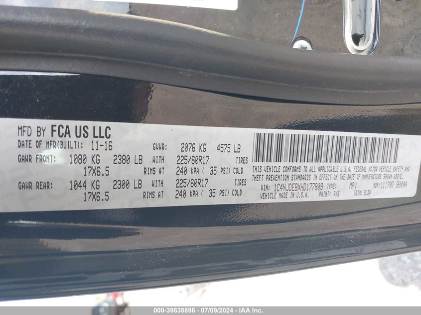 2017 JEEP COMPASS HIGH ALTITUDE 4X4 - 1C4NJDEBXHD177809