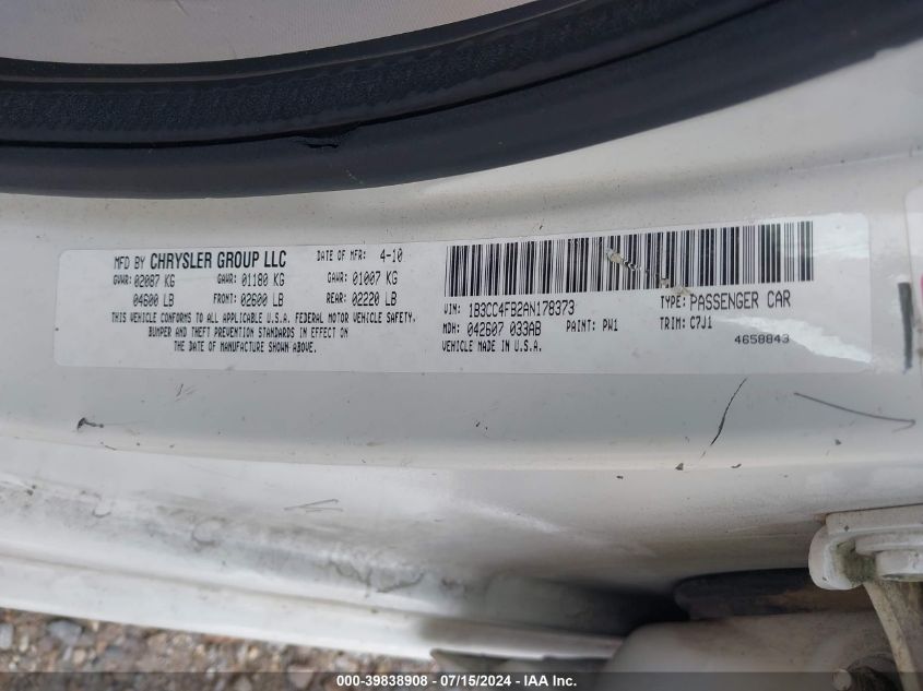 2010 Dodge Avenger Sxt VIN: 1B3CC4FB2AN178373 Lot: 39838908