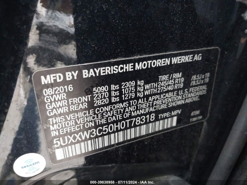 5UXXW3C50H0T78318 2017 BMW X4 xDrive28I