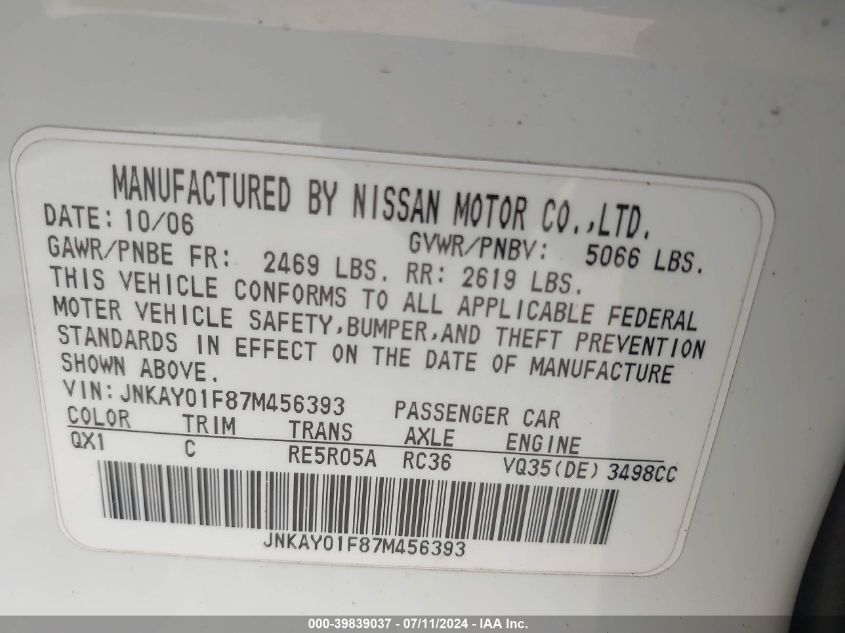 JNKAY01F87M456393 | 2007 INFINITI M35X