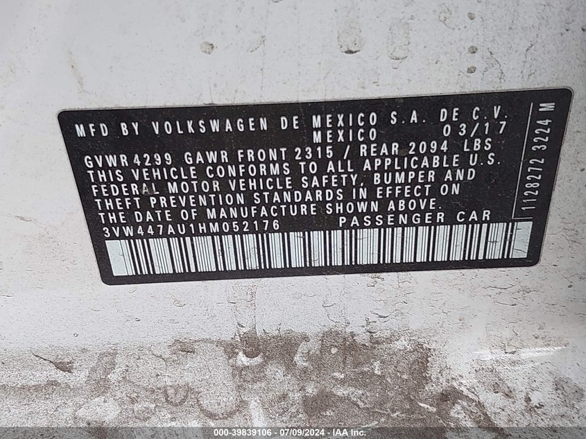 2017 VOLKSWAGEN GOLF GTI AUTOBAHN 4-DOOR/S 4-DOOR/SE 4-DOOR/SPORT 4-DOOR - 3VW447AU1HM052176