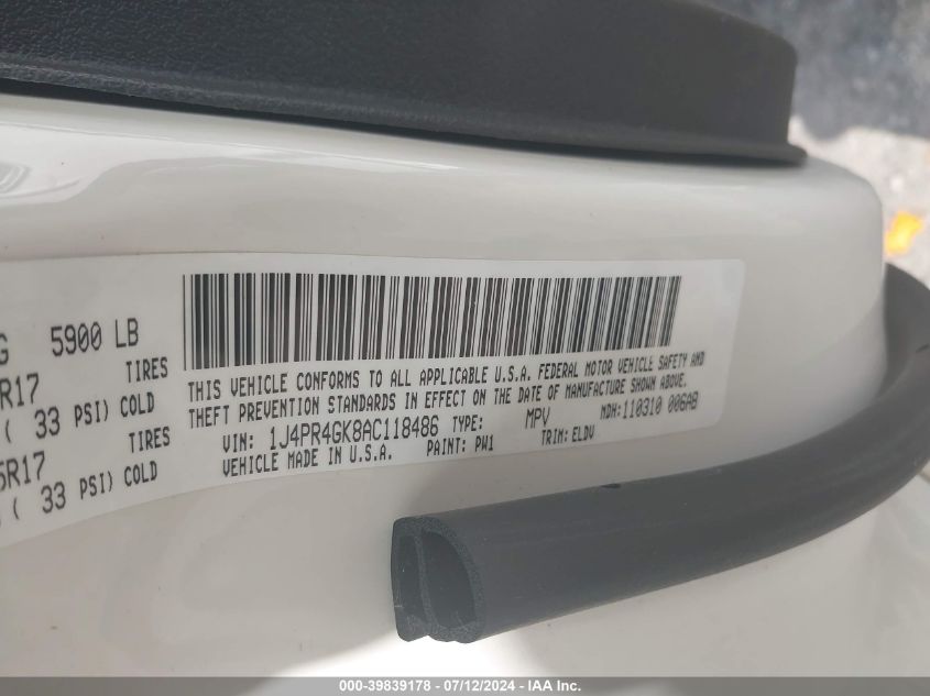 2010 Jeep Grand Cherokee Laredo VIN: 1J4PR4GK8AC118486 Lot: 39839178