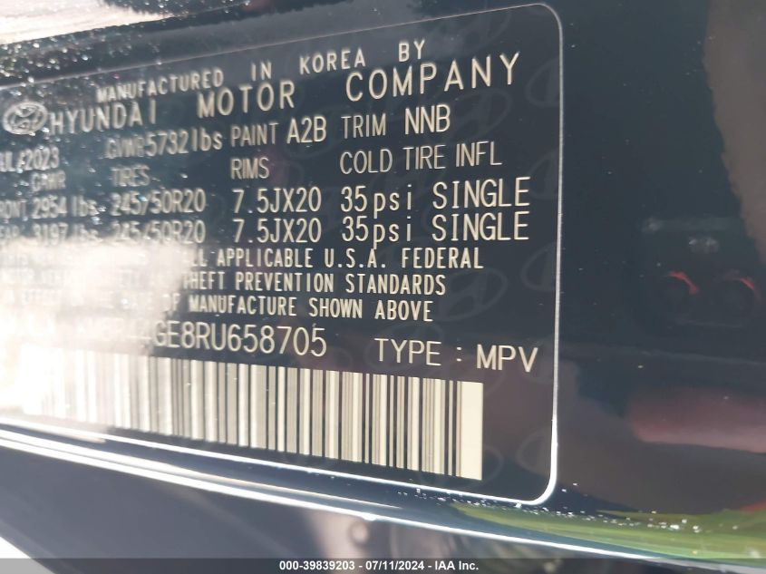 KM8R44GE8RU658705 2024 Hyundai Palisade Sel