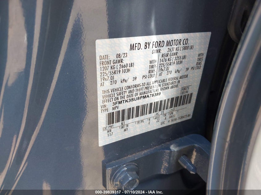 2023 FORD MUSTANG MACH-E N(VIN: 3FMTK3SU8PMA78389