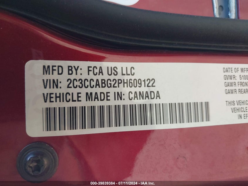 2023 Chrysler 300 300S VIN: 2C3CCABG2PH609122 Lot: 39839384