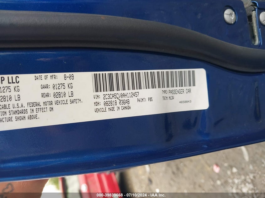 2010 Chrysler 300 Touring/Signature Series/Executive Series VIN: 2C3CA5CV0AH112457 Lot: 39839668