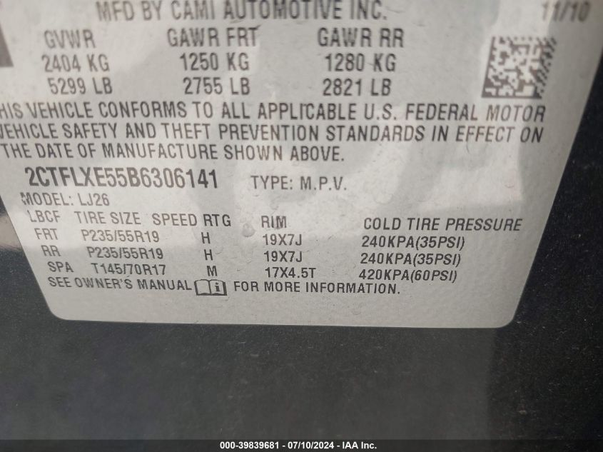 2011 GMC Terrain Slt-2 VIN: 2CTFLXE55B6306141 Lot: 39839681