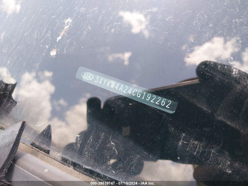 2012 Kia Sorento Sx V6 VIN: 5XYKW4A24CG192262 Lot: 39839747