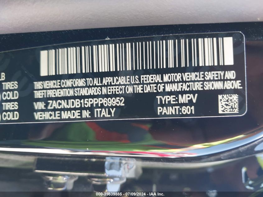 2023 Jeep Renegade Upland 4X4 VIN: ZACNJDB15PPP69952 Lot: 39839885