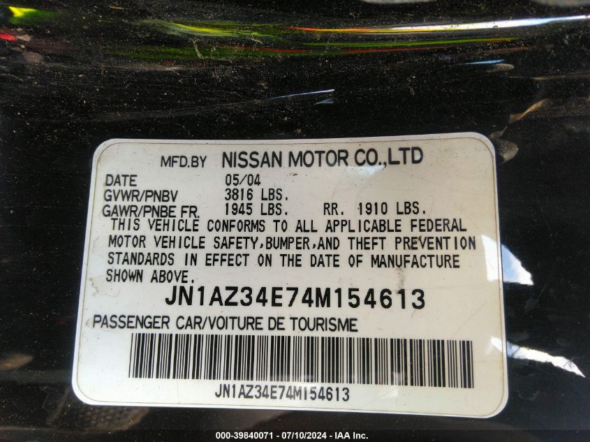 2004 Nissan 350Z Enthusiast VIN: JN1AZ34E74M154613 Lot: 39840071