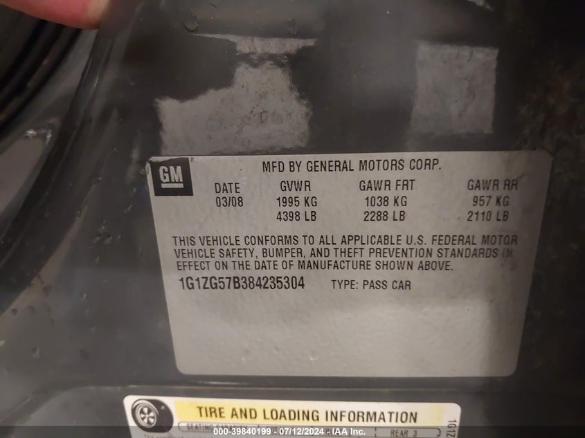 2008 Chevrolet Malibu Ls VIN: 1G1ZG57B384235304 Lot: 39840199