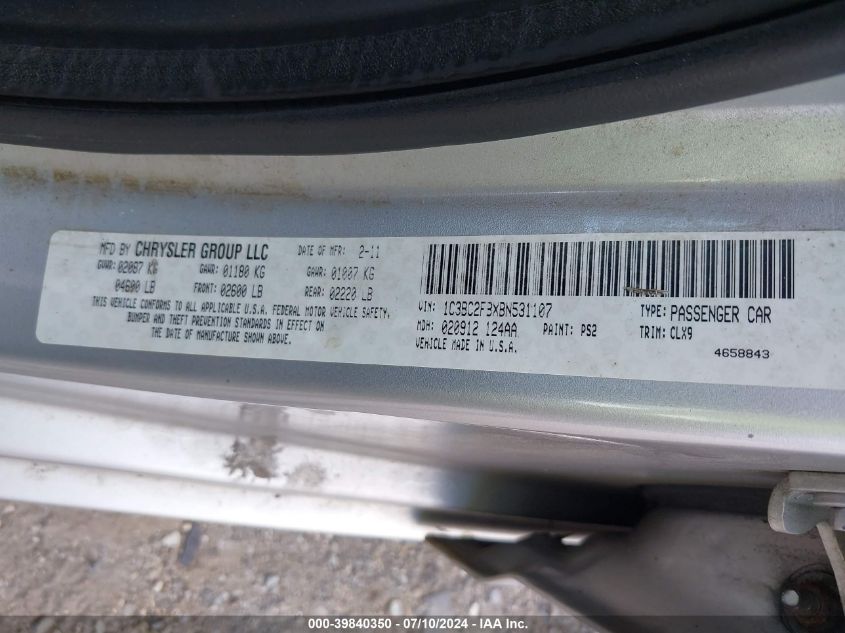 2011 Chrysler 200 Limited VIN: 1C3BC2FBXBN531107 Lot: 39840350