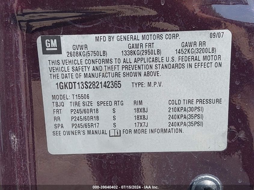 1GKDT13S282142365 2008 GMC Envoy Slt