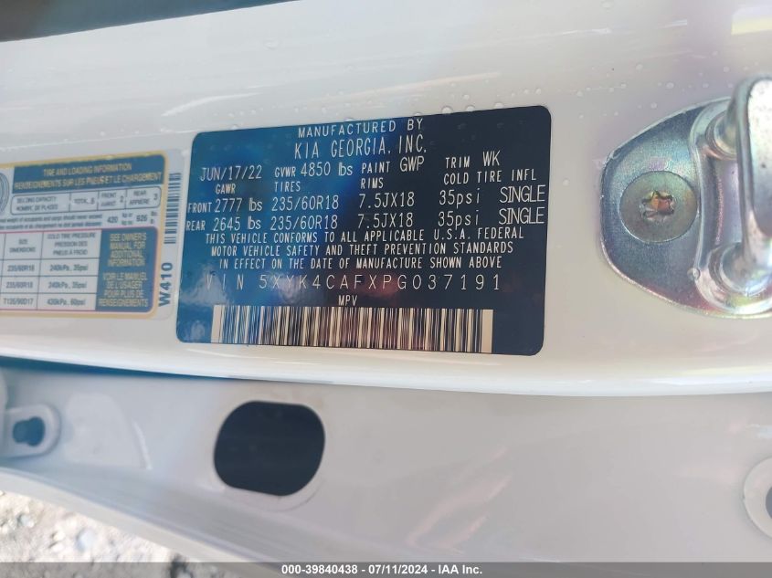 2023 Kia Sportage Sx VIN: 5XYK4CAFXPG037191 Lot: 39840438