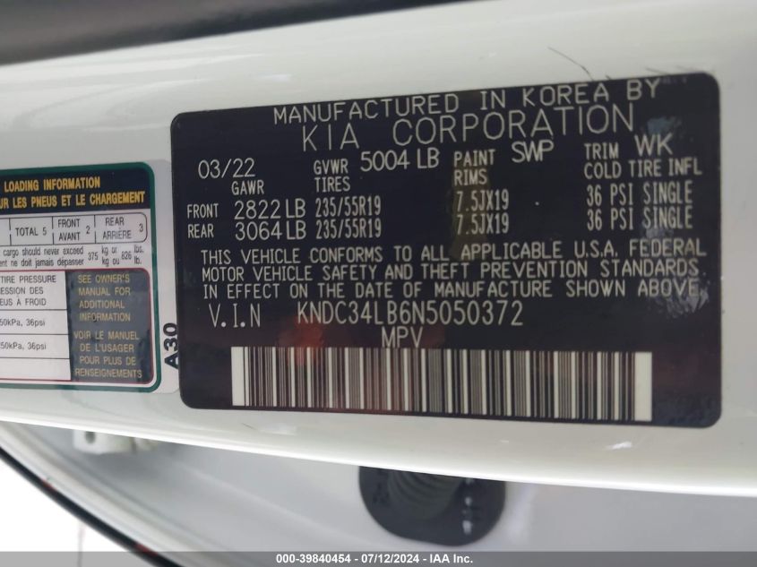 KNDC34LB6N5050372 2022 Kia Ev6 Light