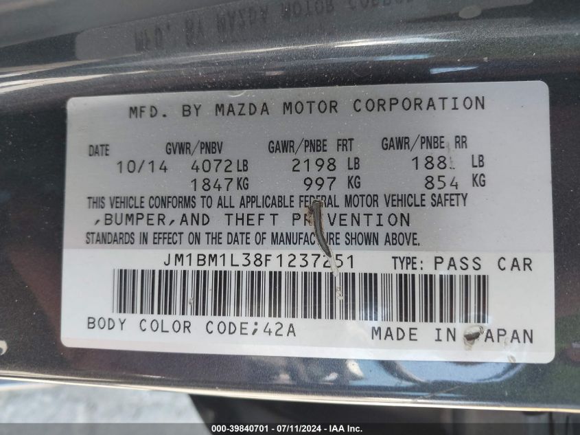 JM1BM1L38F1237251 2015 Mazda Mazda3 S Touring