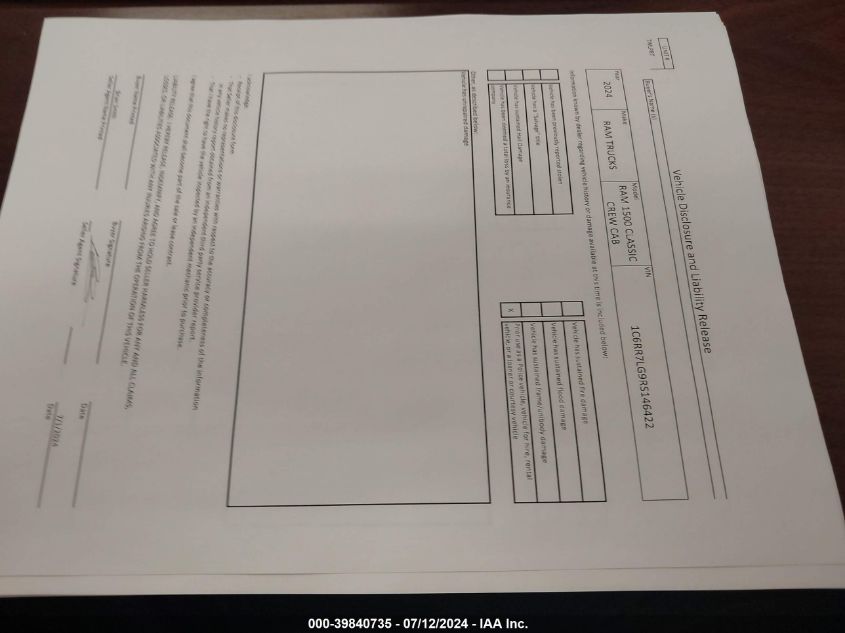 2024 Ram 1500 Classic Warlock 4X4 5'7 Box VIN: 1C6RR7LG9RS146422 Lot: 39840735