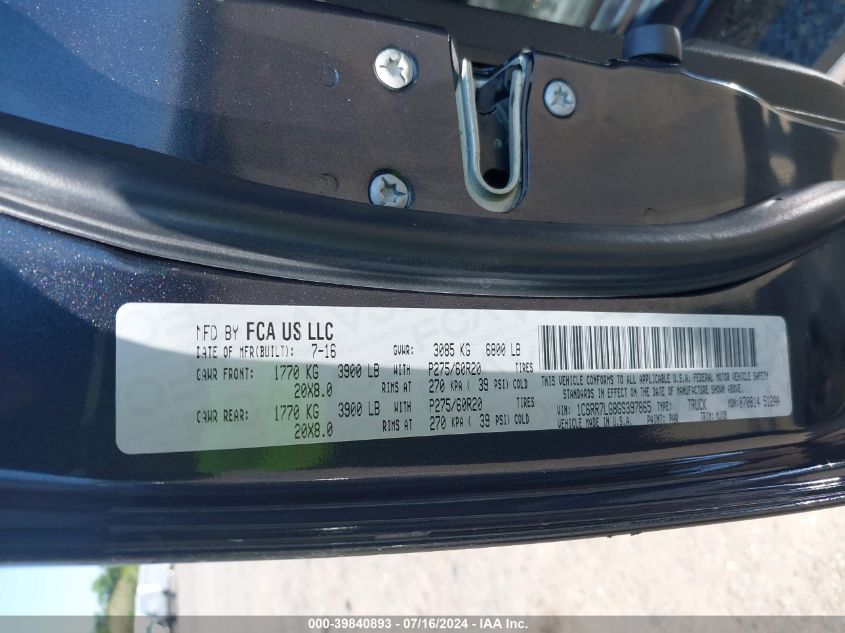 2016 Ram 1500 Slt VIN: 1C6RR7LG8GS397865 Lot: 39840893