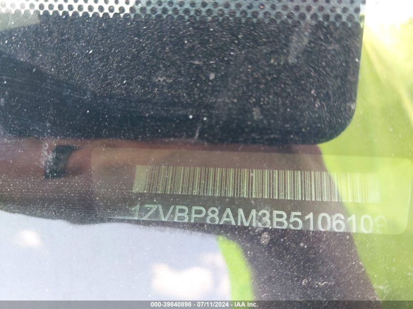 2011 Ford Mustang V6 VIN: 1ZVBP8AM3B5106109 Lot: 39840898