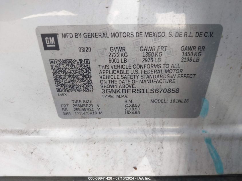 2020 CHEVROLET BLAZER FWD RS - 3GNKBERS1LS670858