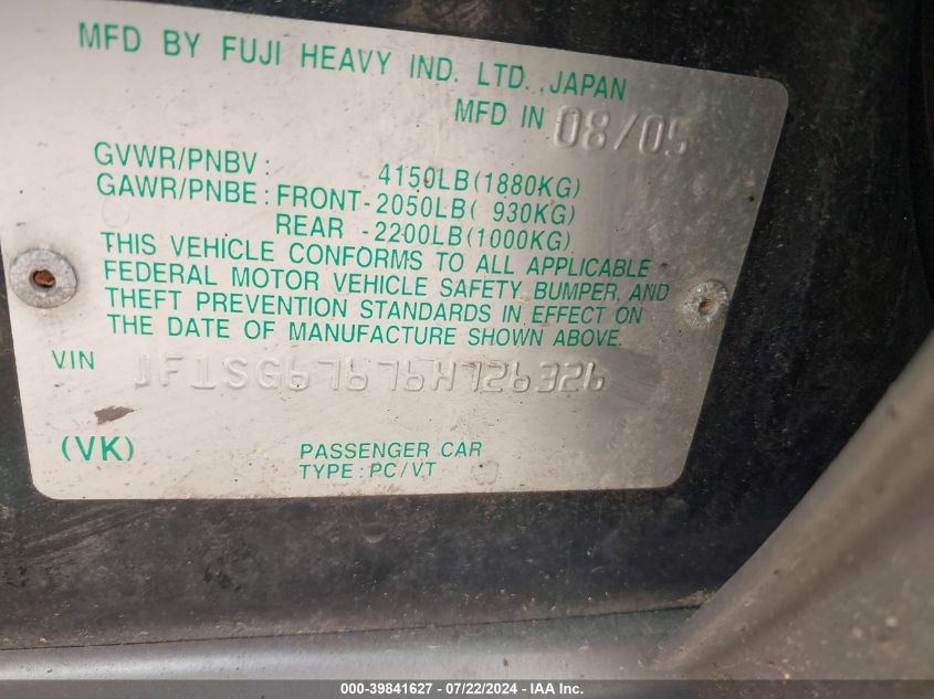 2006 Subaru Forester 2.5X L.l. Bean Edition VIN: JF1SG67676H726326 Lot: 39841627