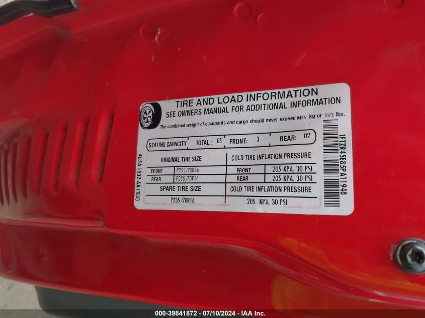 2005 Ford Ranger Edge/Fx4 Level Ii/Fx4 Off-Road/Xlt VIN: 1FTZR45E85PA11948 Lot: 39841872