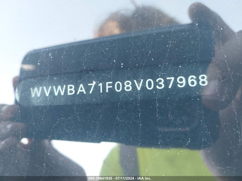 2008 Volkswagen Eos Komfort/Turbo VIN: WVWBA71F08V037968 Lot: 39841930