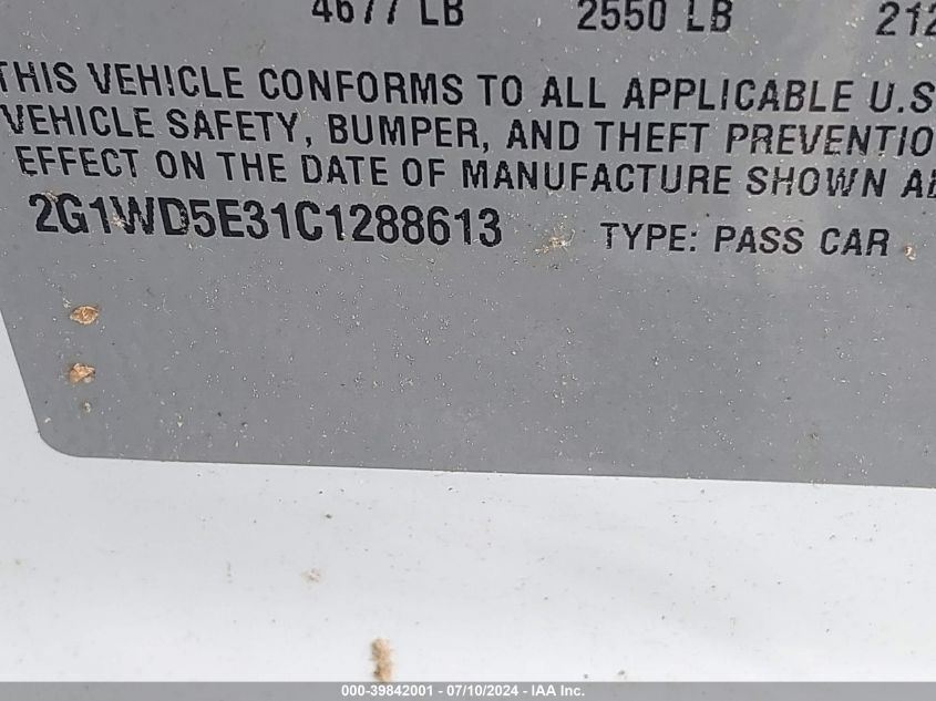 2012 Chevrolet Impala Police VIN: 2G1WD5E31C1288613 Lot: 39842001