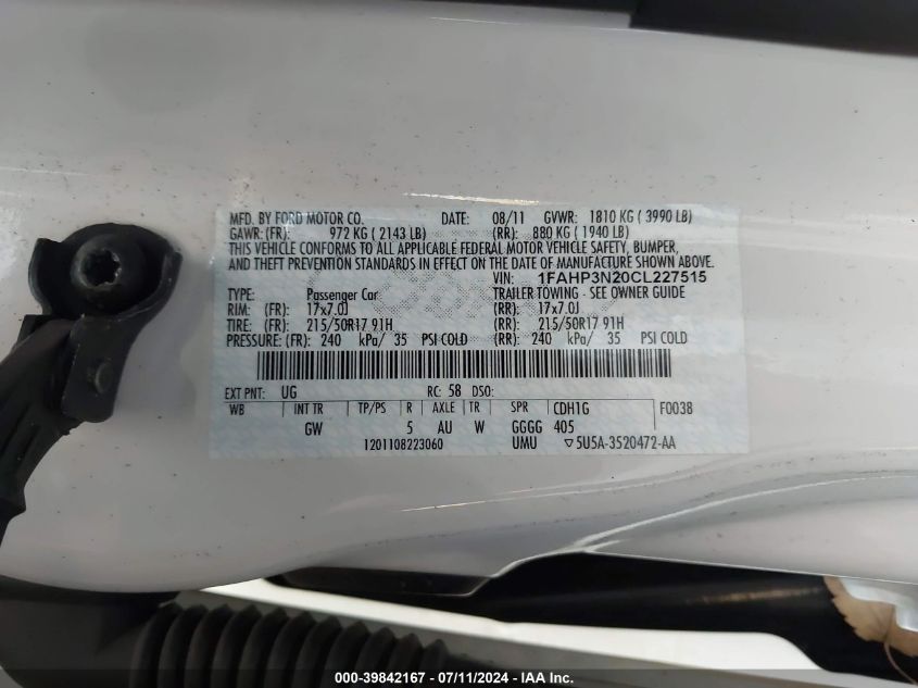 1FAHP3N20CL227515 2012 Ford Focus Titanium