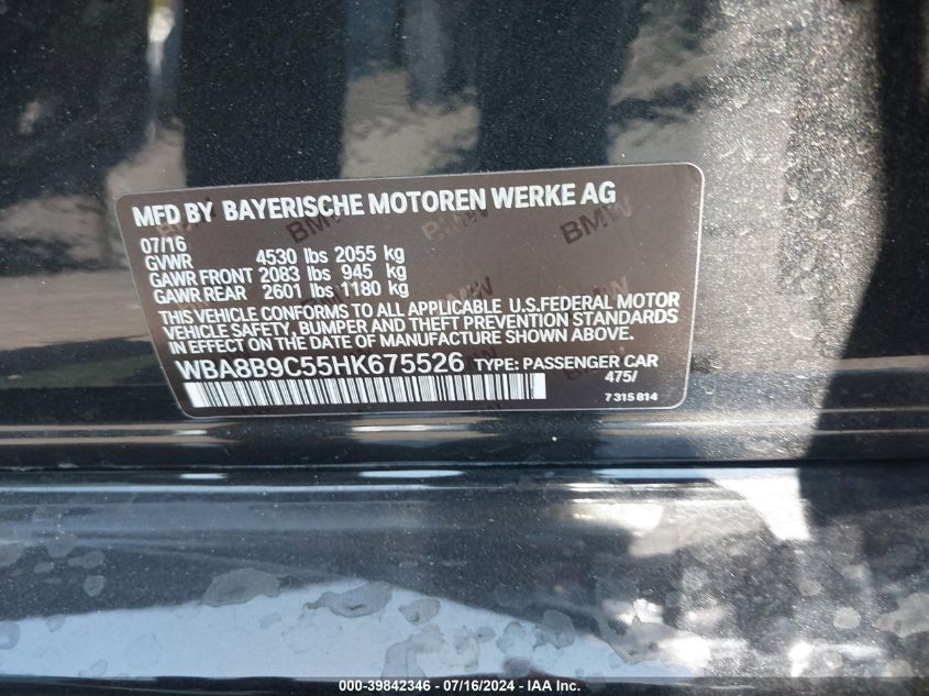 2017 BMW 330I VIN: WBA8B9C55HK675526 Lot: 39842346
