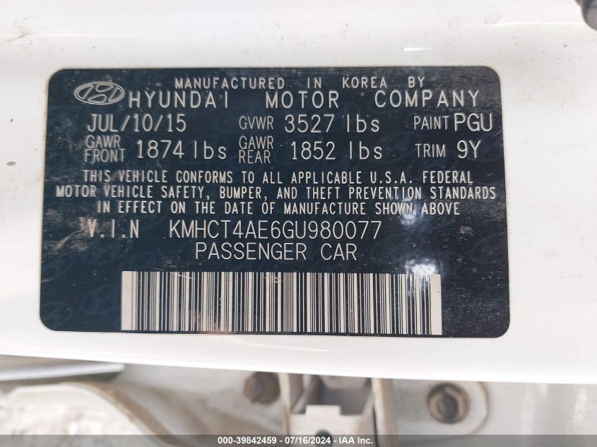 KMHCT4AE6GU980077 2016 Hyundai Accent Se