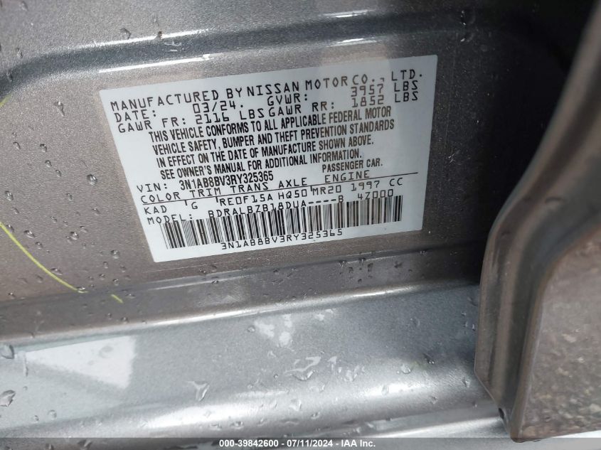 2024 Nissan Sentra S Xtronic Cvt VIN: 3N1AB8BV3RY325365 Lot: 39842600