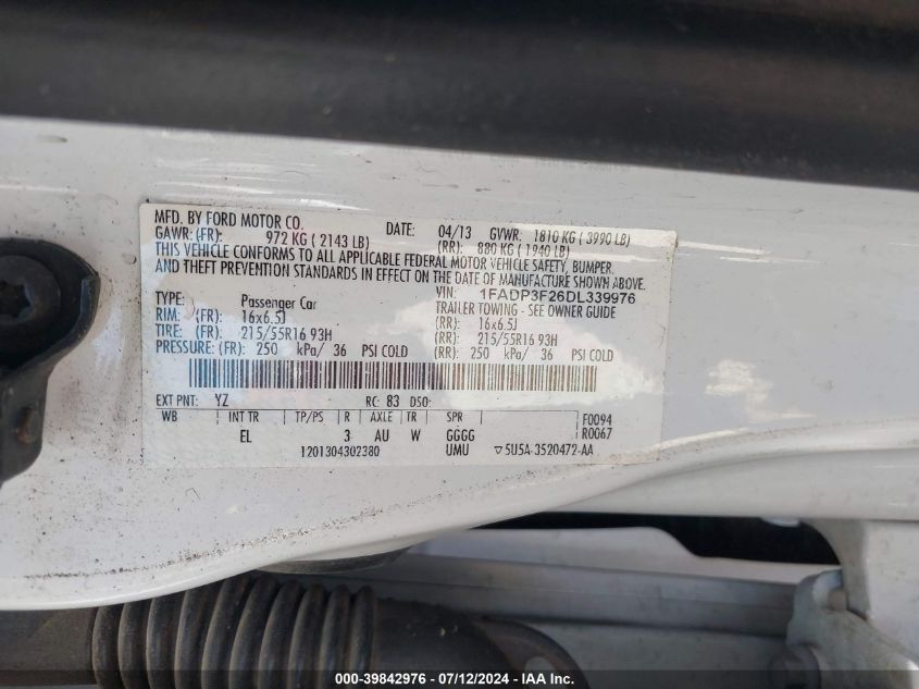 1FADP3F26DL339976 2013 Ford Focus Se