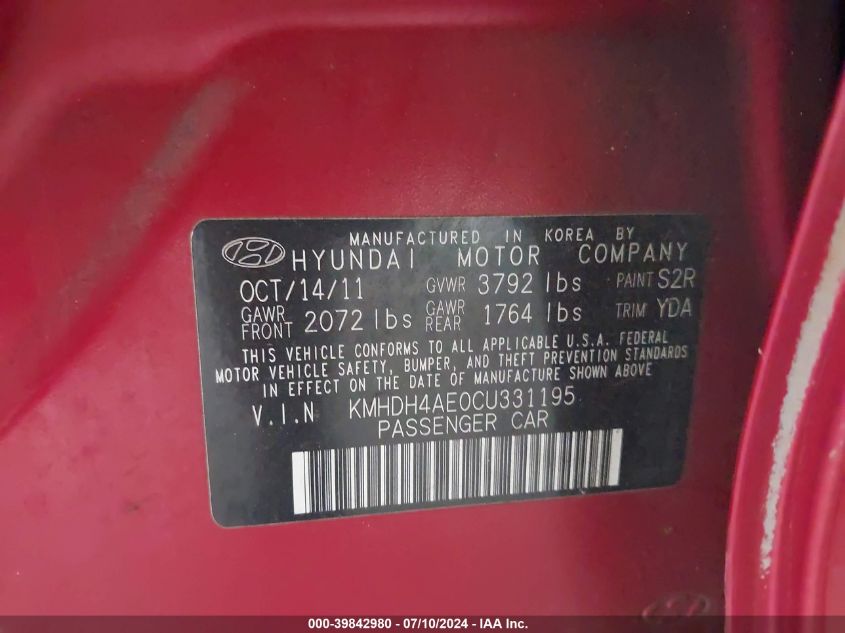 KMHDH4AE0CU331195 | 2012 HYUNDAI ELANTRA