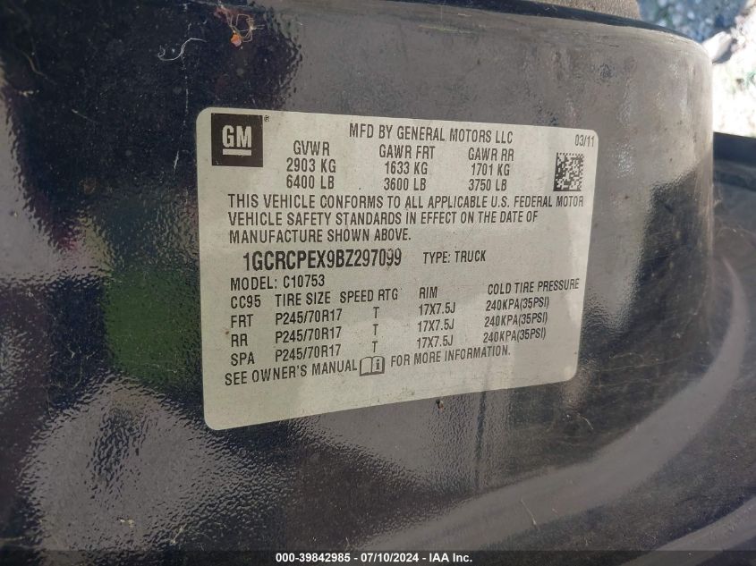 2011 Chevrolet Silverado 1500 Work Truck VIN: 1GCRCPEX9BZ297099 Lot: 39842985