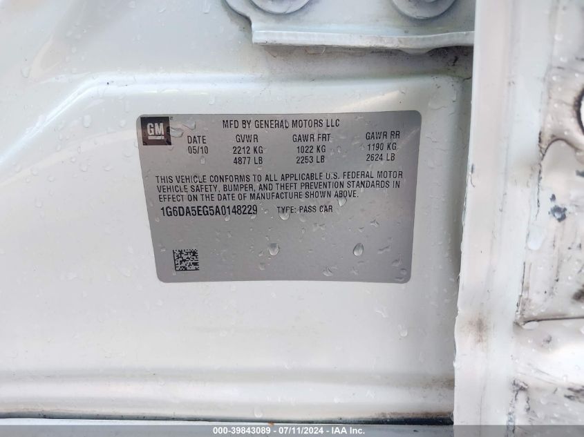 2010 Cadillac Cts Standard VIN: 1G6DA5EG5A0148229 Lot: 39843089