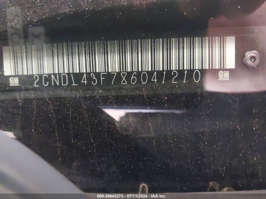 2008 Chevrolet Equinox Lt VIN: 2CNDL43F786041210 Lot: 39843273