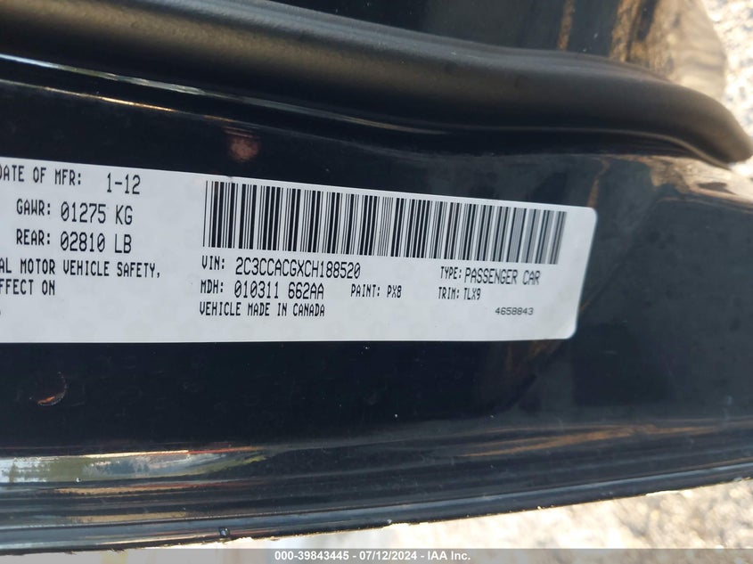 2012 Chrysler 300 Limited VIN: 2C3CCACGXCH188520 Lot: 39843445