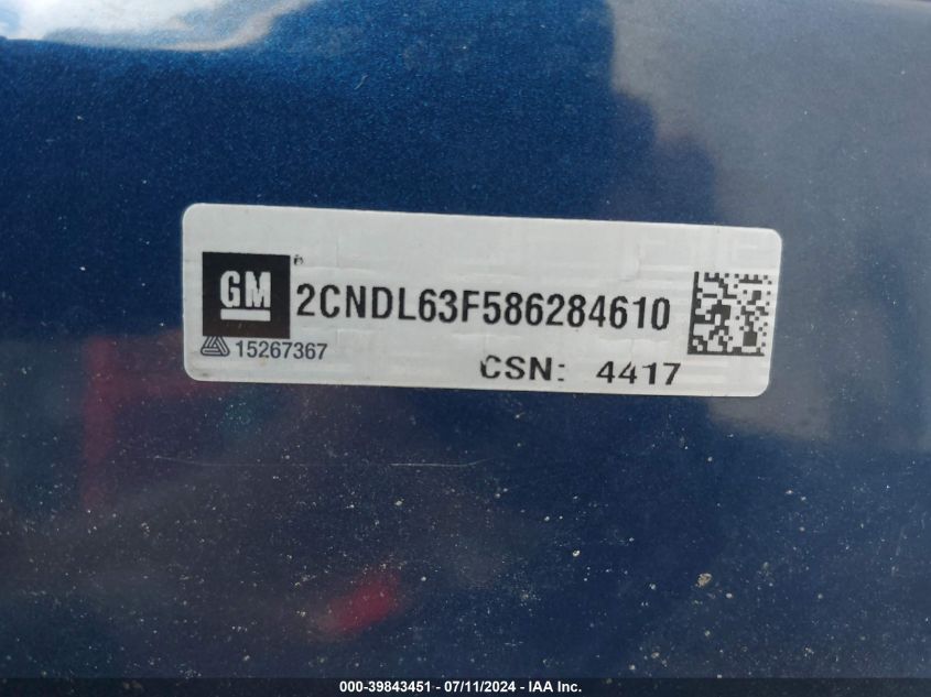 2008 Chevrolet Equinox Lt VIN: 2CNDL63F586284610 Lot: 39843451