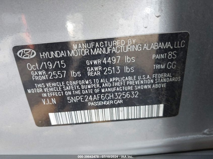 2016 HYUNDAI SONATA SE - 5NPE24AF6GH325632