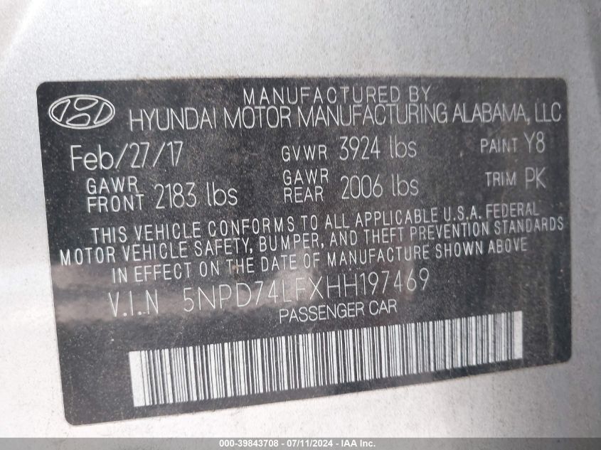 2017 HYUNDAI ELANTRA SE - 5NPD74LFXHH197469