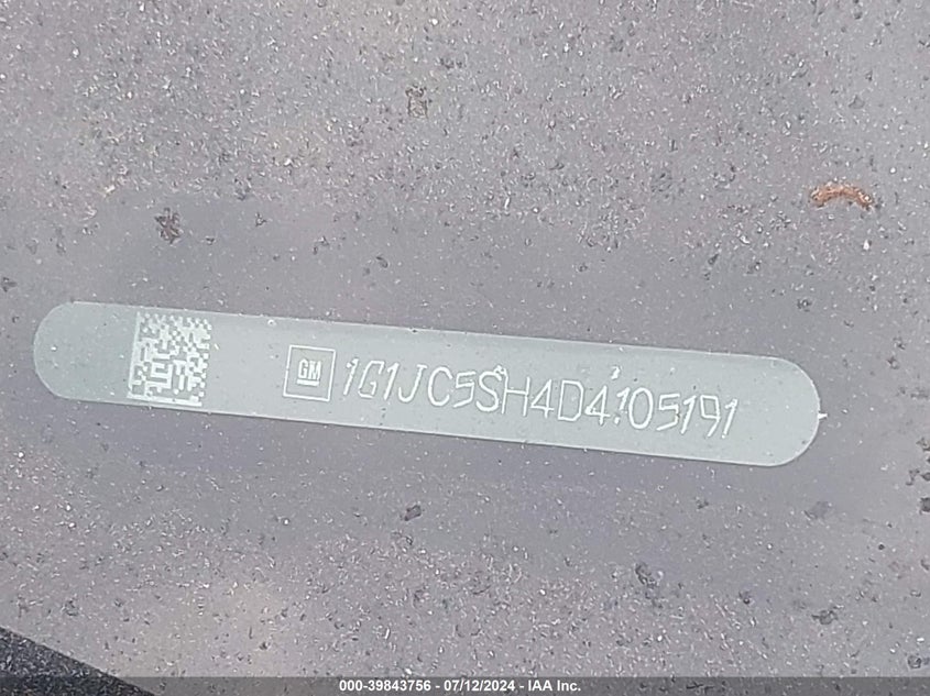 2013 Chevrolet Sonic Lt Auto VIN: 1G1JC5SH4D4105191 Lot: 39843756