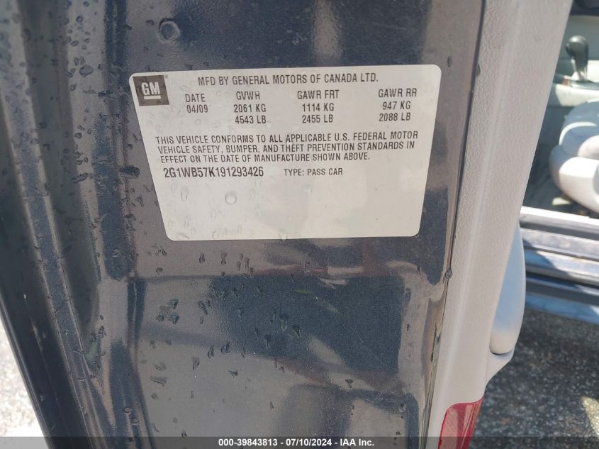 2009 Chevrolet Impala Ls VIN: 2G1WB57K191293426 Lot: 39843813