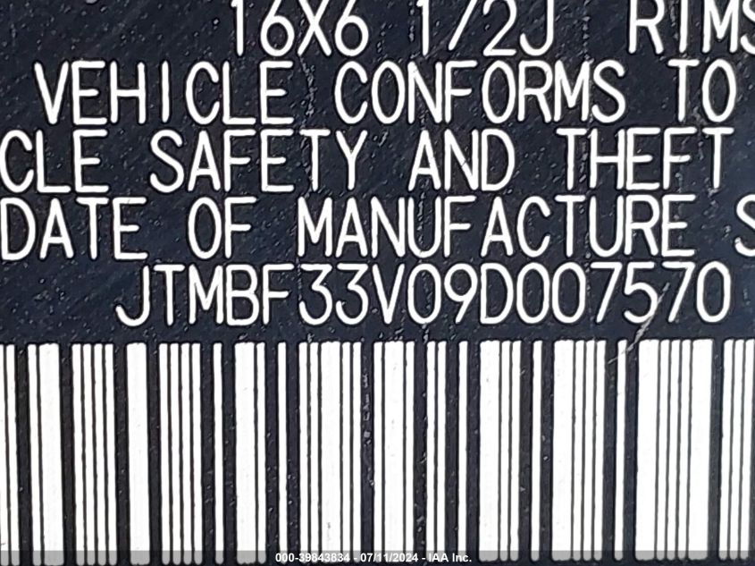 2009 Toyota Rav4 VIN: JTMBF33V09D007570 Lot: 39843834