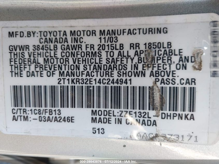 2T1KR32E14C244941 2004 Toyota Corolla Matrix Xr